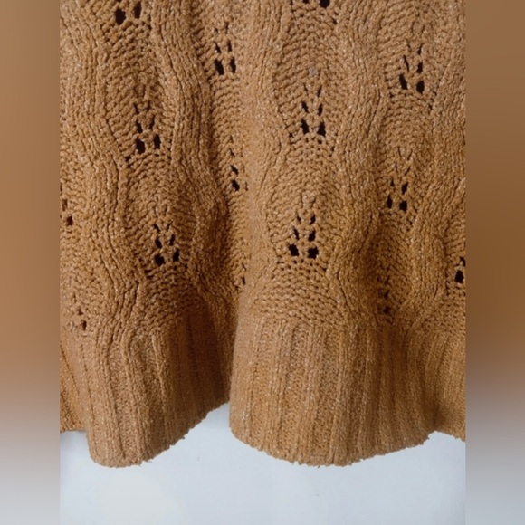 Pink Rose Camel Brown Open Knit Collared Cropped Sweater - Size M - Picture 7 of 10
